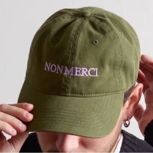 Merci Boutique Paris "Non Merci" Olive/Lilac Unisex Baseball Hat NWT $55Eu Rare!